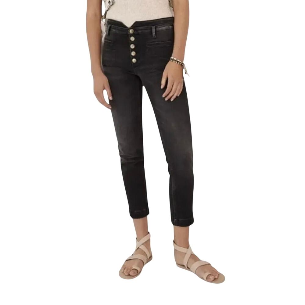 Anthro Pilcro & The Letterpress Black Exposed Button Front Pocket Ankle Jeans 26
